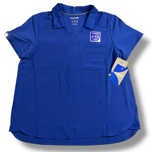Scrubstar Womens Collared Scrub Shirt Top Pullover Short Sleeve Blue 3XL - Picture 1 of 10